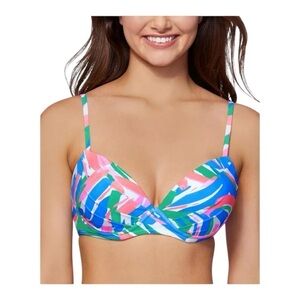Raisins Juniors' Moonshadow Blue Orange Pattern -Print Underwire Bikini Top